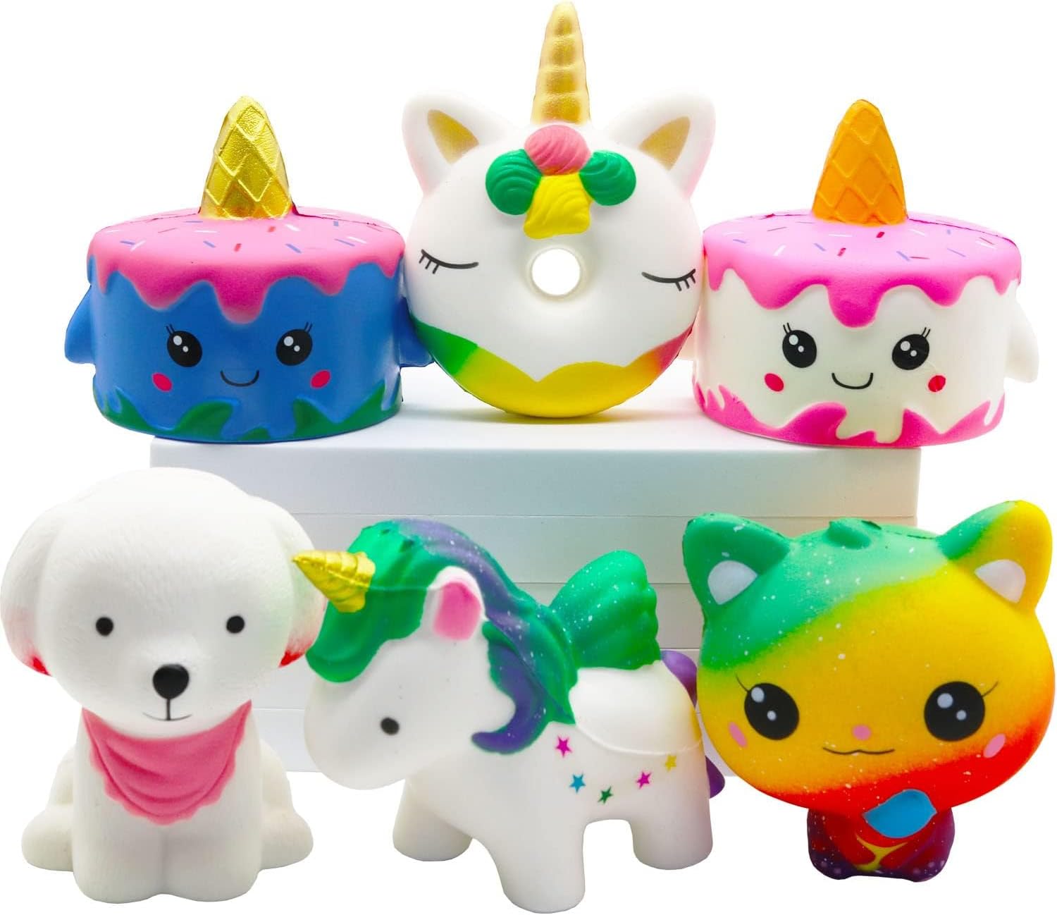 Yonishy Squishies Toy Set - Jumbo Narwhale Cake, Cake, Donut,Dog, Horse,Ice Cream Cat Kawaii Slow Rising Squishy Toys for Kids Party Favors6 Packs