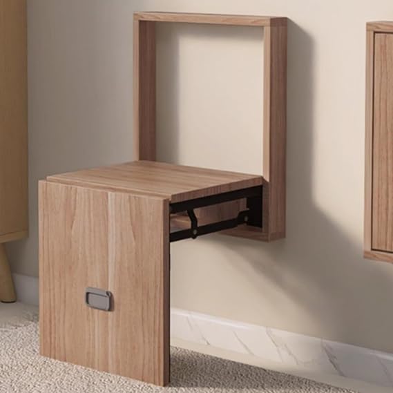 Wall Mounted Folding Chair, 330lbs Capacity Solid Wood Particle Board Invisible Shoe Changing Stool, Space Saving Hidden Drop Leaf Fold Down Entryway Bench for Hallway(B)