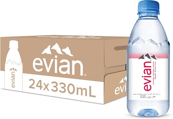evian Mineral Water, Naturally Filtered Drinking Water, 330ml Bottled Water Crafted by Nature, Case of 24 x 330ml evian Water Bottles