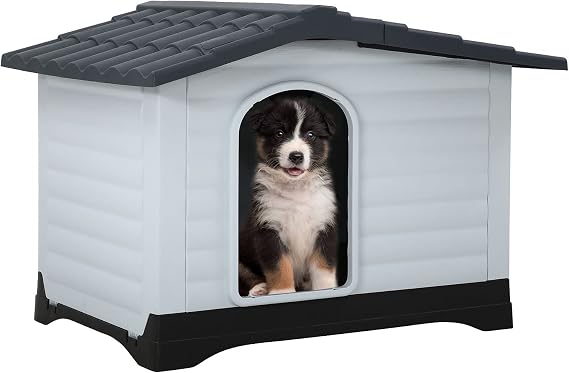 Outdoor Indoor Large Dog House for Small Medium Large Dogs, Plastic Durable with Air Vents and Elevated Floor,Upgraded Waterproof Weather Resistant Pet Shelter Kennel