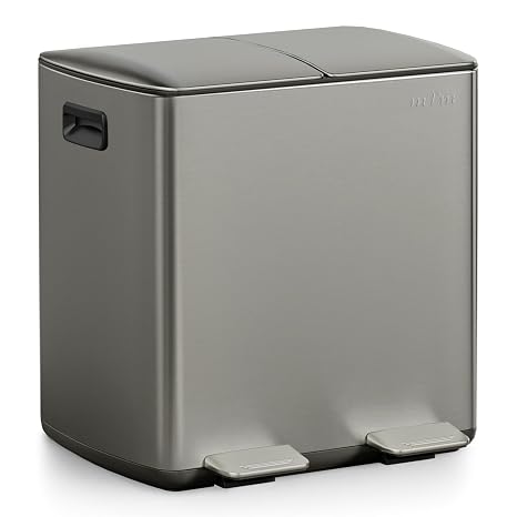 mVm Kitchen Bin,40L Dual Rubbish Bin,2 x 20L Stainless Steel Pedal Bin,Double Recycling Bin with Soft-Close Lids and Plastic Inner Buckets,Fingerprint Proof,Odour Seal,Large Capacity Trash Can