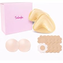 Saleyla Sticky Bra Kit Double Sided Push Up Bra Pads (A-C Cup) with Silicone Nipple Covers & 10 Disposable Covers, Invisible Strapless Adhesive Bra for Backless Dresses & Bikini Wear