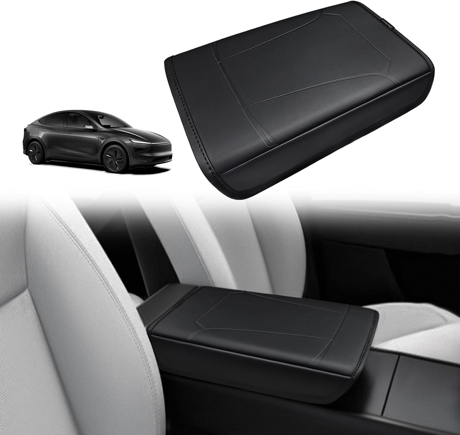 BestEvMod Center Console Armrest Pad Cover Compatible with Tesla Model Y Juniper 2026 2025 Extra Soft Microfiber Vegan Leather Protector Seat Armrest Cover OEM Style Black