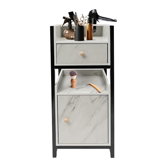 Hair Salon Station, Beauty Station for Hair Stylist, Beauty Salon Barber Storage Cabinet, Modern Salon Table, Multi-Purpose Stylist Storage Organizer with Drawer & Hair Dryer Holders
