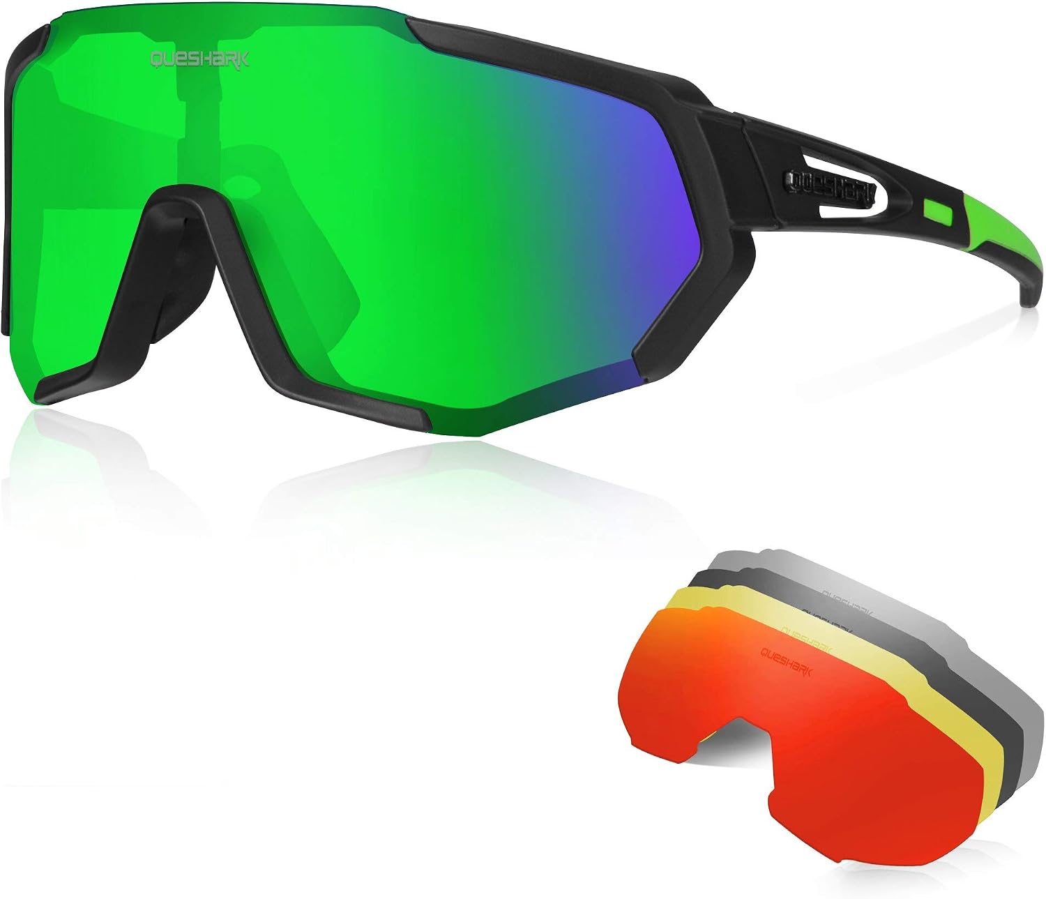 Queshark Cycling Glasses TR90 Unbreakable Frame Polarized Sports Sunglasses,Bike Glasses for Men Women with 5 Lens,Anti-UV400