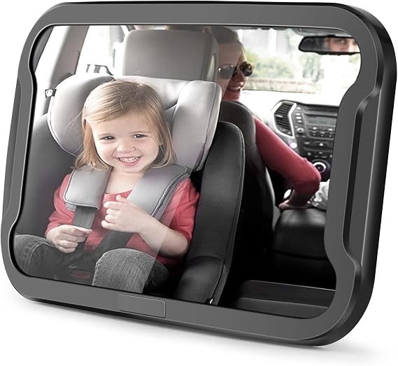 Vinabo Baby Car Mirror, Anti-dropout Baby Mirror with 360° Adjustable Rotation, Unbreakable to Fit All Rear Car Seats Essential Young Parents, 27.5 * 17.5, Black