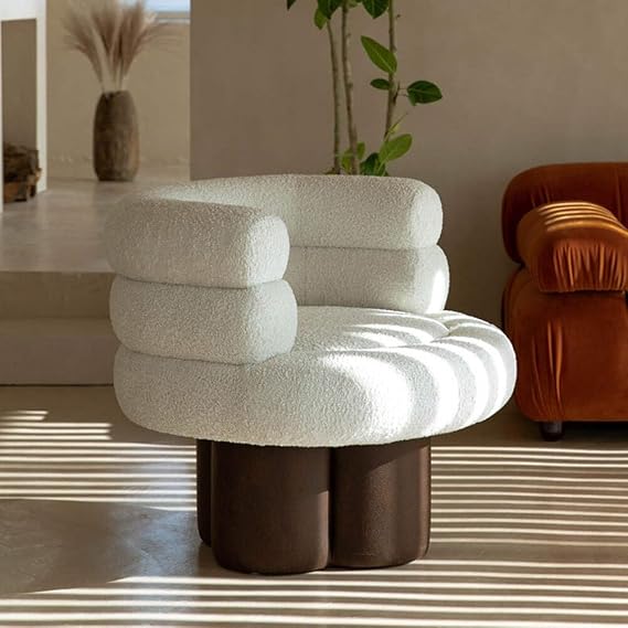 White Modern Accent Chair, Single Cuddly Sherpa Lazy Sofa for Living Room, Bedroom, Salon, and Office, Curved Design Backrest, Comfortable Reading Couch Chair