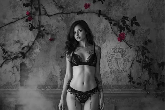 Laminate Dark Desires Tattooed Woman with Red Roses Wall Art Print 12x18