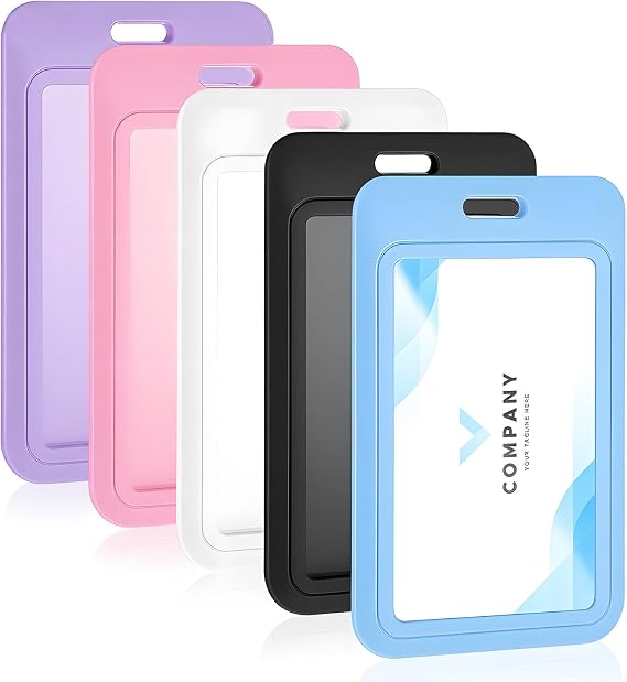 5 PCS Sliding Badge Holder, Sliding Id Badge Holder with Clear Window Vertical Hard Plastic Sleeve Secures Work Id Key Card Credit Cards, Hard Plastic Vertical Card Cases for Nurses Teachers Students