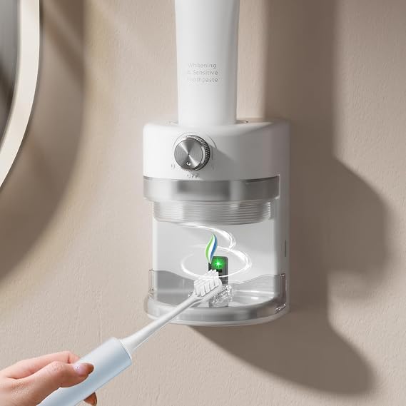 Automatic Electric Toothpaste Dispenser - Adjustable Volume, Wall Mounted for Kids & Adults (White)
