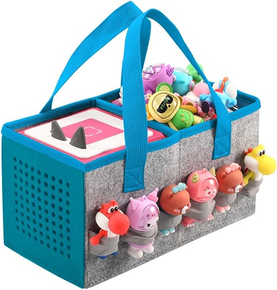 PISOSN Carrying Case for Toniebox Starter Set and Tonies Figurines, Travel Felt Cloth Musical Toy Folding Bag for Toniebox 2 & Accessories (Blue)
