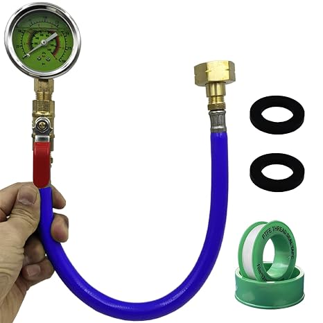 Stainless Steel Water Test Pressure Gauge Kit, Water Pressure Gauge for Home, 3/4" GHT Female Thread Water Pressure Gauge with 15.7'' Hose, 0-200 Psi Pressure Gauge for Home, Industrial, Garden, Blue