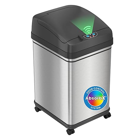 iTouchless Glide 8 Gallon Pet-Proof Sensor Trash Can with Odor Control Filter and Wheels, Stainless Steel Garbage Bin Stops Dogs and Cats Getting in Kitchen Wastebasket