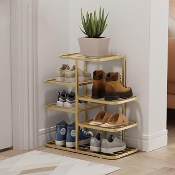 Simcat Shoe Rack Sturdy Metal Shoe Rack Organizer for Closet Entryway Garage Vertical Narrow Shoe Rack Shoe Stand Shoe Shelf (4 Tiers - Champagne Gold)