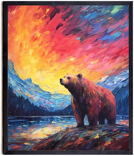 Bestbuddy Pet 11X14 Unframed Starry Night Inspired Bear Mountain Woods Wildlife Animal Nature Peace Oil Painting Art Print Poster Wall Decor AP145
