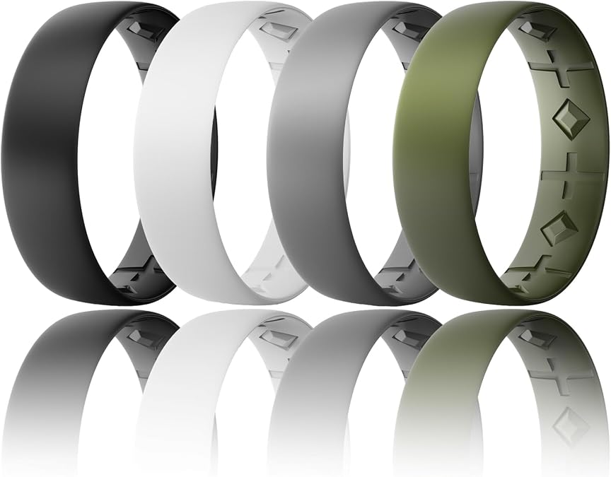Silicone Rings for Men 8.5mm Wide,2mm Thick-Mens Rubber Wedding Bands-Inner Arc Ergonomic Breathable Design,Variety Multipack 1-7
