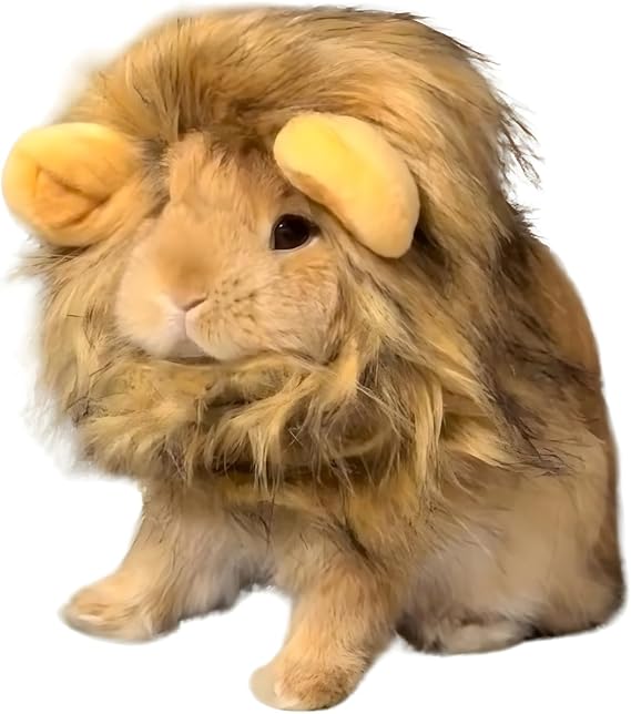 Lion Mane Wig for Rabbit Cat Halloween Costume Adjustable Pet Hat Lion Hair Cap Headwear Rabbit Clothing Accessories Cosplay Outfit Photo Shoot for Bunny Kitten Puppy Dog (Brown, Medium)