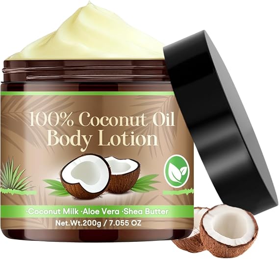 100% Coconut Oil Body Lotion, Coconut Body Oil For Dry Skin, Body Moisturiser for Dry Skin, Even Skin Tone, Removes Age Spots & Dark Spots, Body Cream for Women & Men, For All Skin Type
