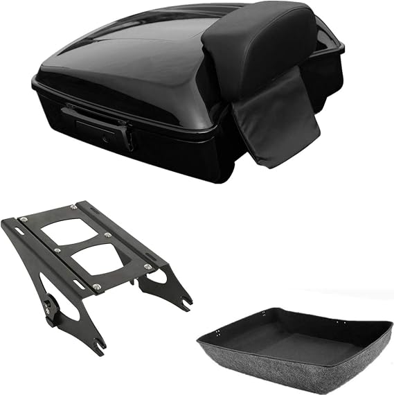 Green-L Chopped Trunk with Backrest Pad 2 Up Mounting Rack Fit for Harley Touring Road King Electra Street Glide 2014-2025