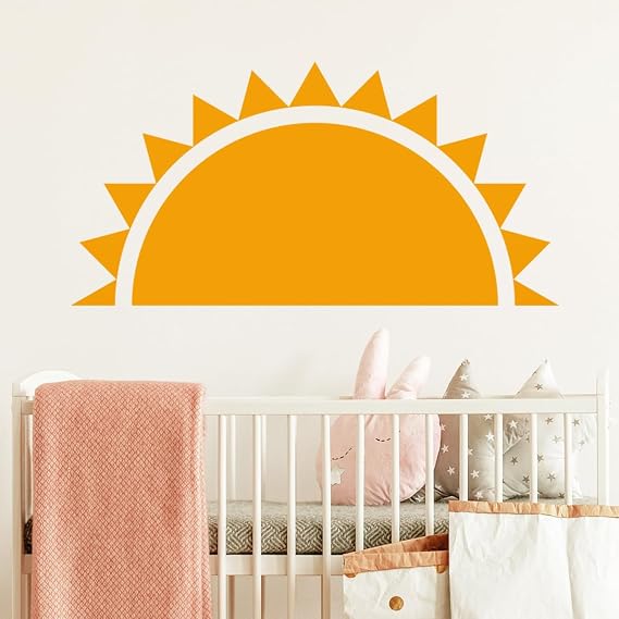 Bohemian Half Sun Wall Decal, Vinyl, Waterproof, Irregular Shape, Bohemian Style, Indoor Decoration, 30.07x15.74 inches, Unisex