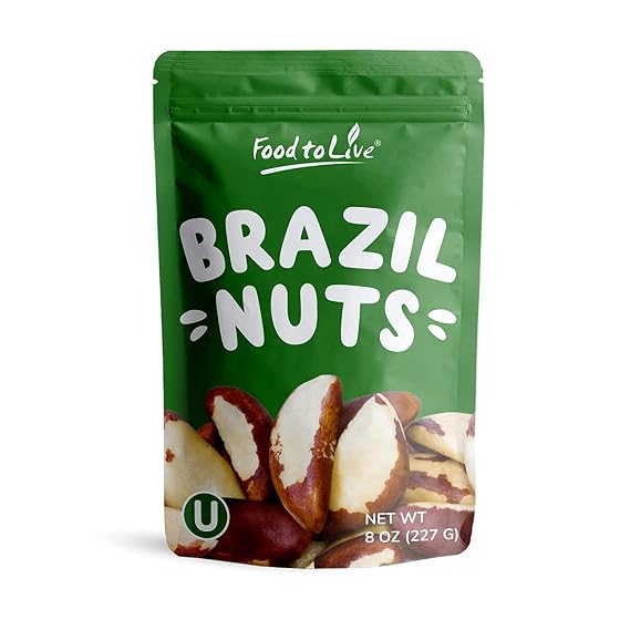 Food to Live Brazil Nuts, 8 Ounces - Raw, Whole, No Shell, Unsalted, Kosher, Vegan, Keto and Paleo Friendly, Bulk, Good Source of Selenium, Low Sodium & Carb Food, Trail Mix Snack