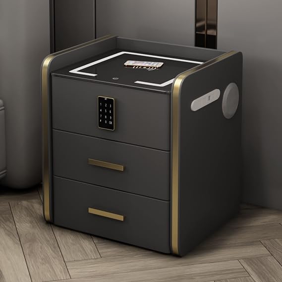 Smart home bedside table with wireless audio, modern bedside table with wireless charging, multifunctional bedroom bedside table with three-color light, with usb interface, combination lock ( Size : R