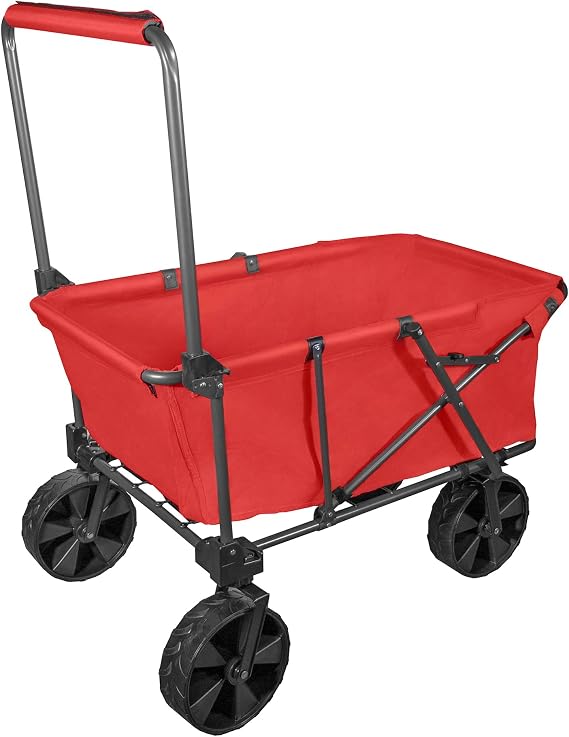 Zenithen Steel Foldable Large Folding Sports Camping Utility Yard Cart Portable Wagon with X-Large All Terrain Wheels, Perfect for Camping, Beach, or Walks, Red