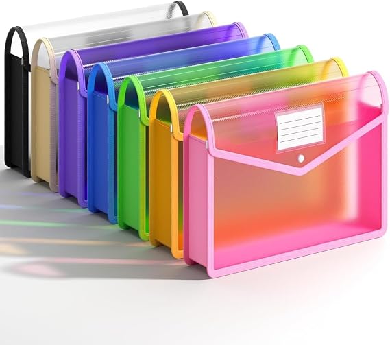 Plastic Expanding File Folder, Transparent Envelopes with Snap Closure
