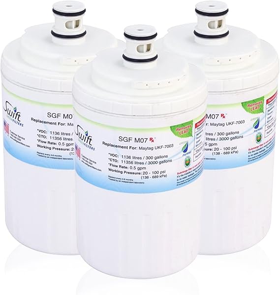 Swift Green Filters SGF-M07 Rx Compatible Refrigerator Water Filter for UKF7003, UKF7001, EDR7D1, Filter 7, Made in USA (3 Pack)