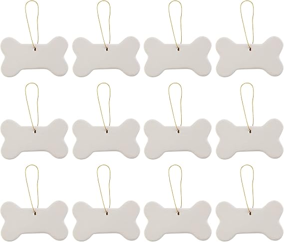 Creative Hobbies Ready to Paint DIY Ceramic Bisque Bone Shape Ornaments with Hanger for Christmas Tree and Holiday Decoration | Pack of 12