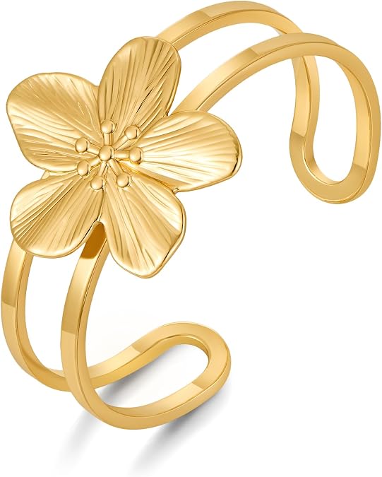 Gold Vintage Flower Hollow Bangle Bracelet for Women Adjustable Open Bracelet