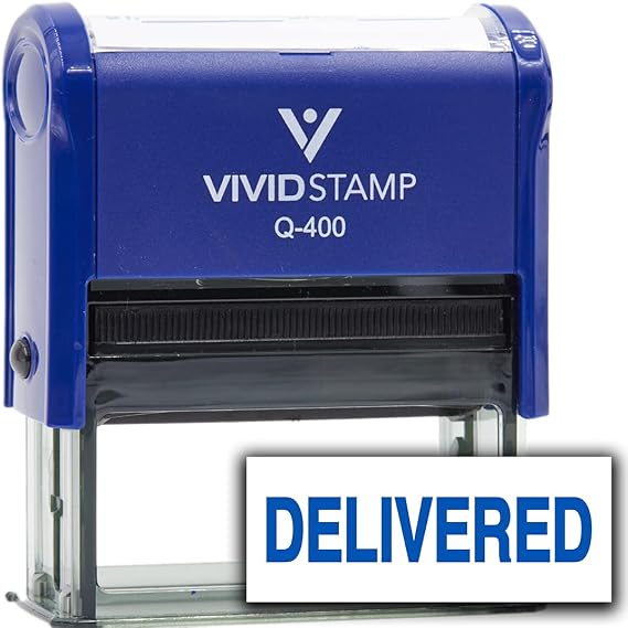 Vivid Stamp Delivered Self Inking Rubber Stamp (Blue Ink) - Q-400