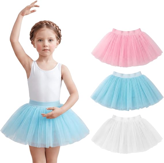 JiAmy Girls' 4-Layer Tutu Skirt, Fluffy Tulle Ballet Dance 3-14Y