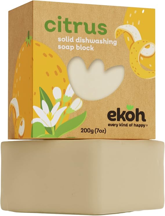 EKOH Zero-Waste Dish Soap Bar - Vegan, Eco-Friendly - Plastic-Free Packaging with Sustainable Ingredients - Perfect for Dishwashing, Kitchen and Laundry Use (7.050z)