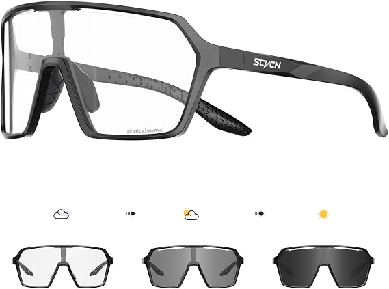 SCVCN Photochromic Cycling Glasses Clear Sports Sunglasses Men Women S335