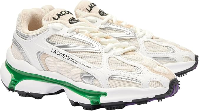 Lacoste - Womens L003 2K24 Textile Sneakers, Color White/Green, Size: 8 UK