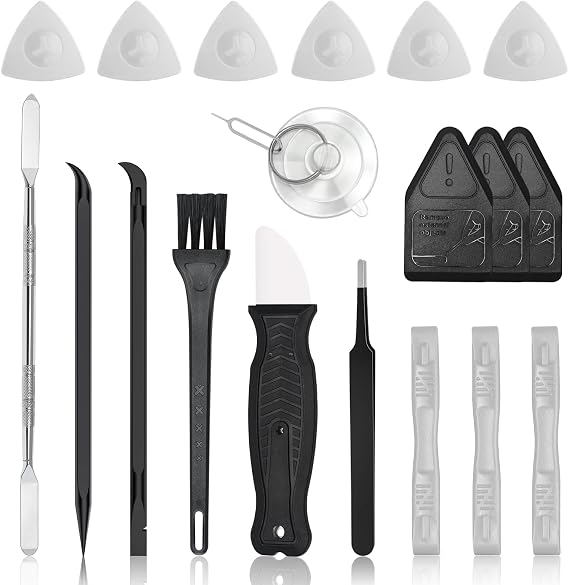 Electronics kit,Plastic Pry Tool,Metal Spudger,Opening Picks Pry Tools,Esd Tweezers,Suction Cup,20 PC Mini Pry Bar Set for iPhone/iPad/macbook/ps4/xbox Switch controller,Laptop,Phone screen,Computer