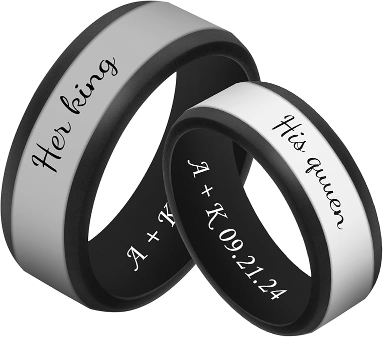 3UMeter 2Pcs Personalized Silicone Wedding Bands for Couples 8MM Breathable Rubber Wedding Bands Women Men Custom Silicone Rings for Him and Her Birthday Christmas Gift for Husband Wife