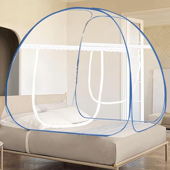 Mosquito Net Tent for Bed,Pop-Up Bed Canopy with Net Bottom Portable Camping Travel Mosquito Net, Pop Up Mosquito Tent with Double Entry for King Queen Size Bed (Blue, 71"x79"x59")