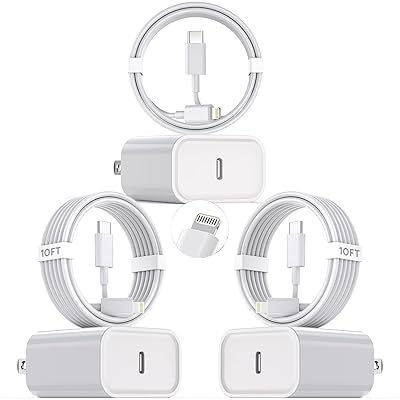 10Foot Fast iPhone Charging Cable,3-Pack Super Fast i Phone Charger USB C Charging Block Wall Charger PD Adapter with 10FT Type C to Lightning Cable Cord for iPhone 14131211ProMaxXS MaxXSXR8SE