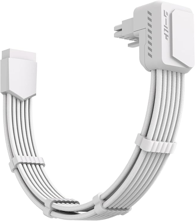 EZDIY-FAB Shield PCIE 5.1 GPU Extension Cable with 90 Degree 12V-2x6 Angle Adapter,16pin (12+4) 12VHPWR PSU Cable Extension for RTX 40/50 Series with Combs-Reverse Type-White