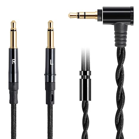 FAAEAL Monitor Headphone Cable,Soft Cotton Yarn Cover Dual 3.5mm Over-Ear AUX Cord Compatible with Hifiman HE560 HE4XX Meze 99 Classics MEZE 109 Pro Headset for Musicians Audiophiles 3.5mm