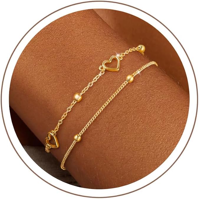 ZHESHY Bracelet Women's Gold Silver Chain Bracelets Set 14k Gold-Plated Charm Bracelet Adjustable Stackable Heart Knot Paper Clip Pearl Bracelet Golden Bracelet Jewellery Women Women 14K Vergoldet Silber ArmketteVerstellbare Stapelbare Herz Goldene Partner Armbander BraceletGeschenk Schmuck Frau Frauen