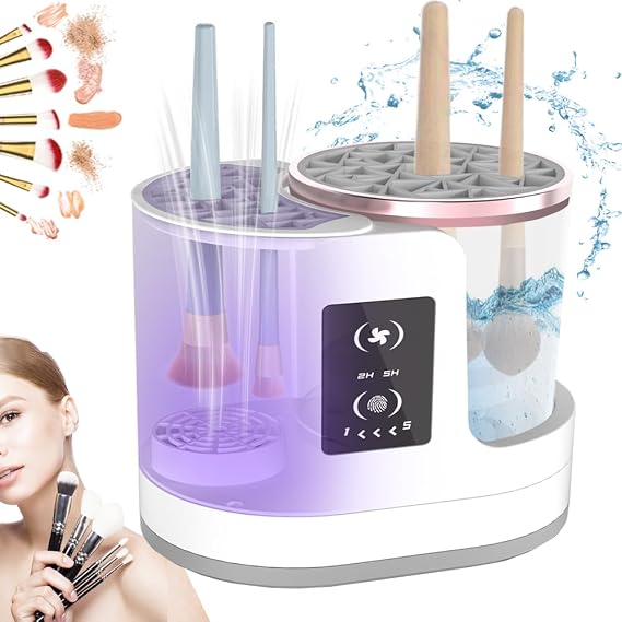 Makeup Brush Cleaner 3 in 1 Electric Makeup Brush Cleaner and Dryer, Automatic Brush Cleaner Machine with Multi-Hour Drying Settings, Portable Design for All Makeup Brush Types