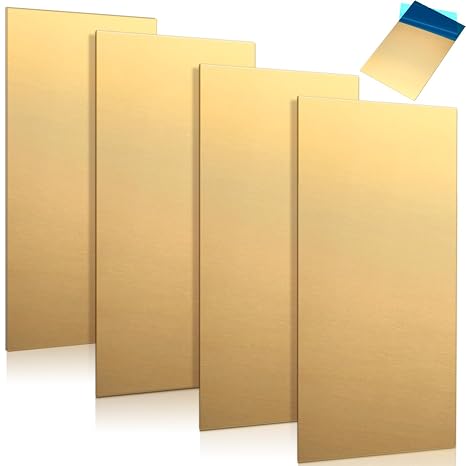 Yaocom 4 Pieces Brass Sheet 6" x 12" x 0.025", 22 Gauge(0.6mm) Thickness Brass Plates Double Sided Film Attached Metal Shims Thin Metal Sheets for Crafts DIY Decoration Hobbies