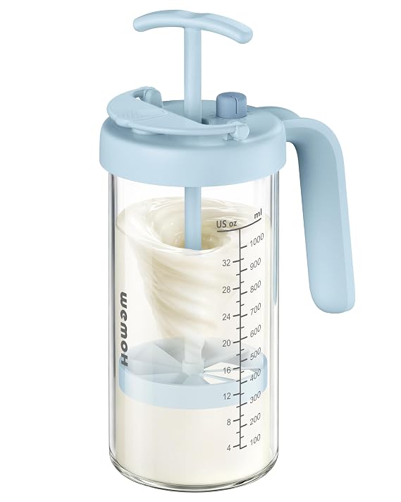 Borosilicate Glass Breast Milk Pitcher with Upgraded Mixer, Blue | 32oz Formula Mixing Pitcher | Time Dial Tracker | Dishwasher-Safe | BPA-Free | Leakproof | Perfect for Multi-Baby Feeding