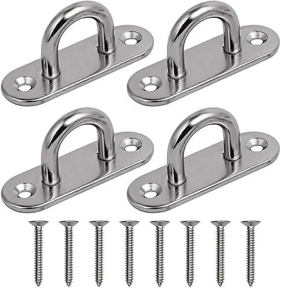 Pad Eye Plate 4 Pcs M5 Stainless Steel Ceiling Hook Metal Staple Ring Hook Suspension U Hooks Marine Hardware Staple Hook Loop with 8 Screws,for Wall Ceiling Hanging Shade Sail