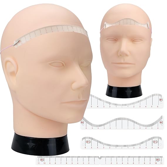 Guapa Micropigmentation Training Head Model with Hairline Drawing Ruler for Precise Practice and Skill Development (Male)