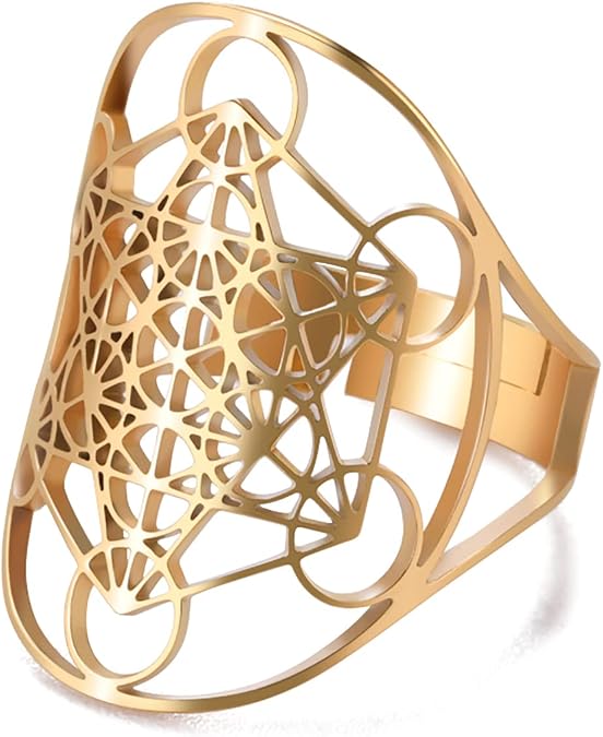UNIFT Metatrons Cube Ring for Men Women Stainless Steel Mysterious Sacred Geometry Archangel Magic Hexagram Ring Yoga Spiritual Symbols Talisman Jewelry