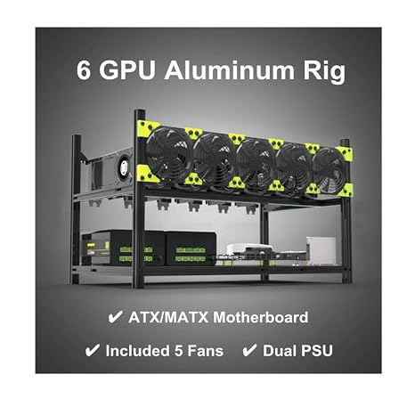 6/8 GPU Aluminum Stackable Open Air Mining Computer Frame Rig Ethereum Veddha 6 GPU+5FANS